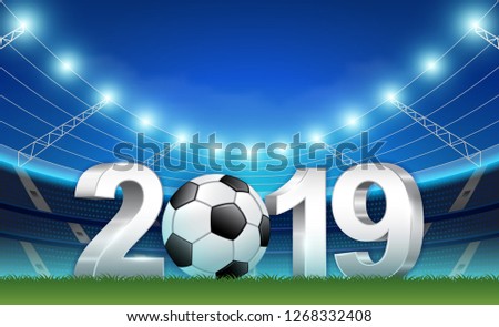 New year 2019 banner template for sport soccer ball national and football league or tournament championship vector illustration
