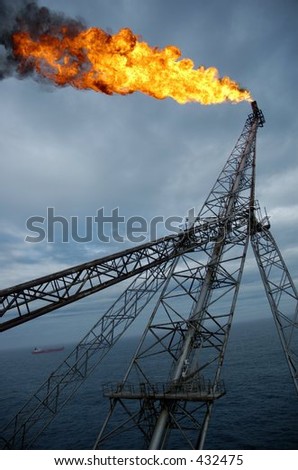 Flare boom on offshore oil rig in the North Sea