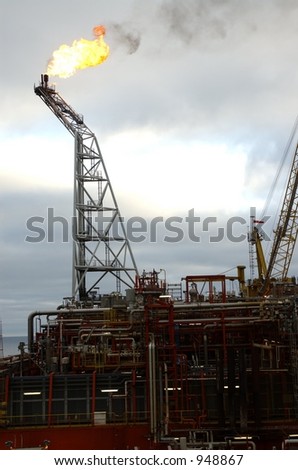 Flare tower on offshore oil rig (some noise)