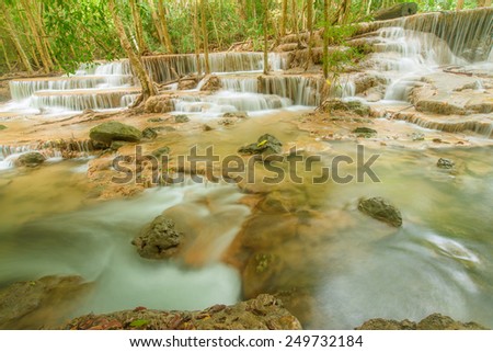 Waterfall beautiful  in kanchanaburi province asia southeast asia Thailand.