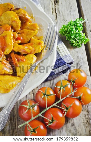 tasty dish of meat, sauce and vegetables