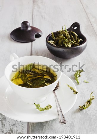 tea from the dried leaves of mint- health and diet concept