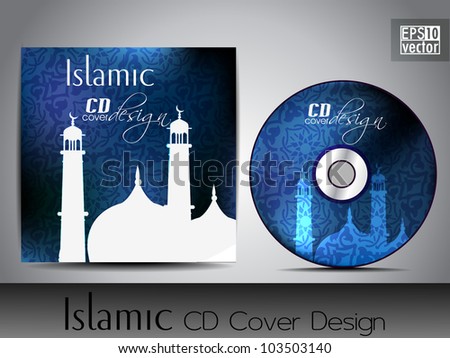 Creative Logo Design on Islamic Cd Cover Design With Mosque Or Masjid Silhouette In Blue Color