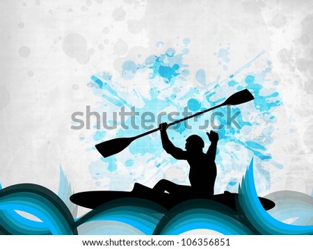 Silhouette of a man doing kayaking on abstract grungy blue  background. EPS 10.