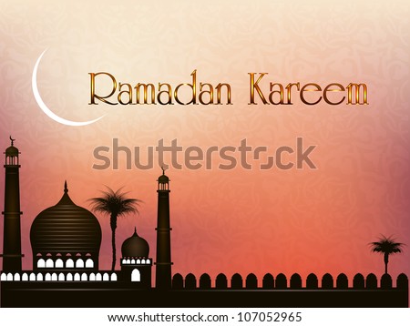 Ramadan Kareem or Ramazan Kareem background with Mosque or Masjid and moon illustration on EPS 10. Ramadan Kareem or Ramazan Kareem background with Mosque or Masjid and moon illustration on EPS 10.