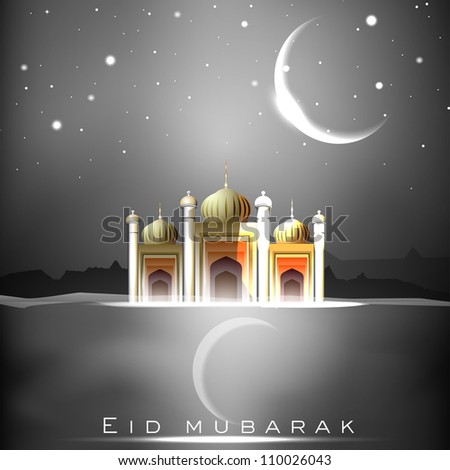 Eid Mubarak background with Mosque or Masjid and shiny moon EPS 10 Eid Mubarak background with Mosque or Masjid and shiny moon EPS 10