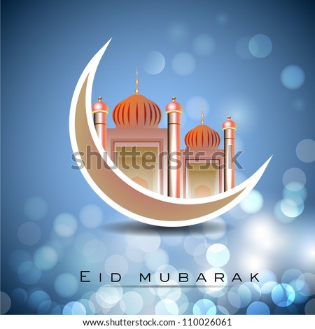 Eid Mubarak background with Mosque and Masjid on moon EPS 10. Eid Mubarak background with Mosque and Masjid on moon EPS 10.