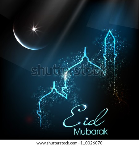 Beautiful greeting card for Eid Mubarak festival with shiny Mosque and Masjid image EPS 10 Beautiful greeting card for Eid Mubarak festival with shiny Mosque and Masjid image EPS 10