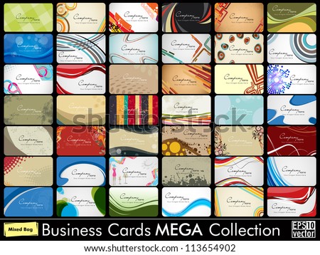 Mega collection of 42 abstract professional and designer business cards or visiting cards on diffrent topic arrange in horizontle EPS 10 Mega collection of 42 abstract professional and designer business cards or visiting cards on diffrent topic arrange in horizontle EPS 10