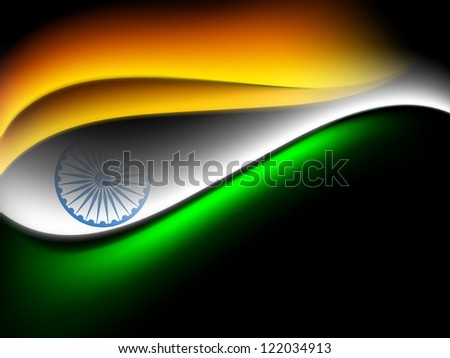 Indian flag color creative wave background with Asoka wheel. EPS 10.