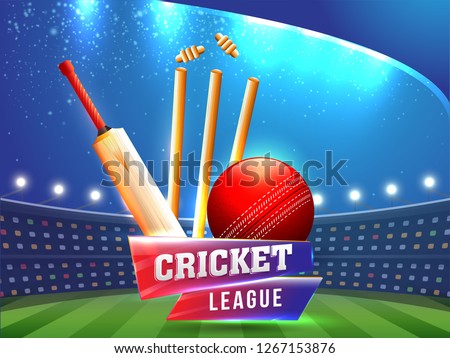 Vector illustration of sport background for cricket championship poster or banner design.