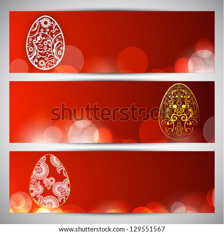 Website header or banner set with floral decorated eggs for Happy Easter.