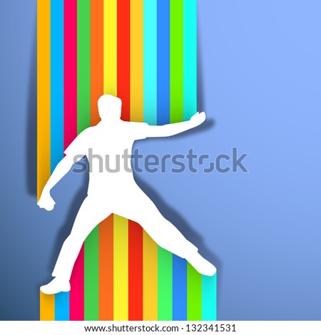 Sports concept with cricket bowler throwing ball on colorful abstract background.