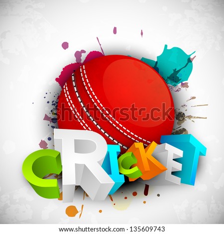 Abstract 3D colorful text Cricket with ball on grungy colorful background.