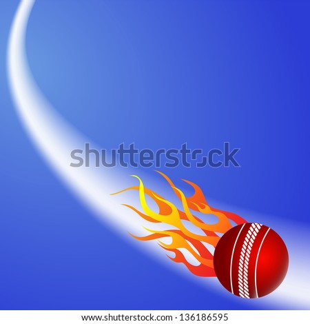 Cricket ball in fire on blue background.