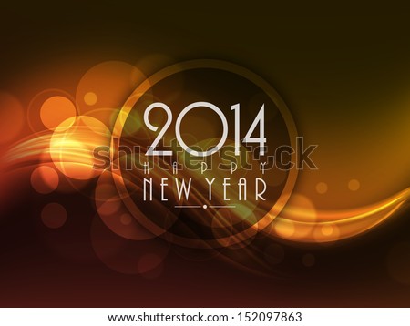 Happy New Year 2014 Celebration Background With Shiny Wave.