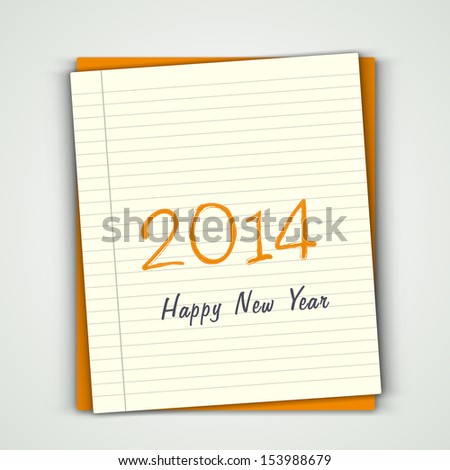 Happy New Year 2014 Text On A Note Book Paper. Stock Vector