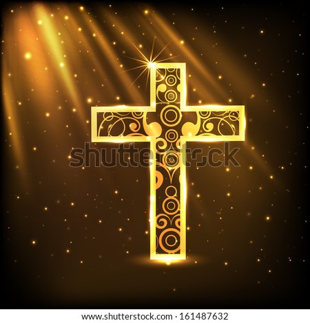 Merry Christmas Celebration Concept With Golden Christian Cross On