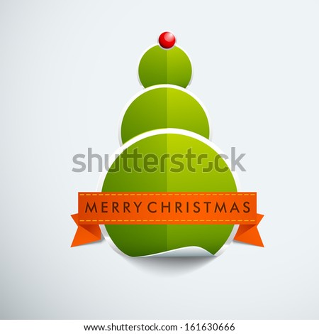 Stylish green Xmas tree created by glossy paper, can be use as sticker, tag or label.