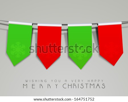 Creative Merry Christmas celebration greeting card or invitation card with colorful decoration on grey background,