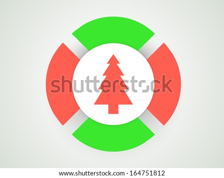 Creative Merry Christmas celebration sticker, tag or label decorated with Xmas tree on grey background.