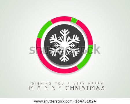 Creative Merry Christmas celebration sticker, tag or label decorated with snowflake on grey background.