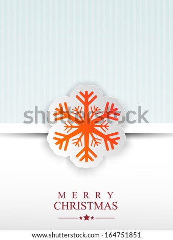 Creative Merry Christmas celebration greeting card or invitation card with beautiful orange snowflake on grey background.