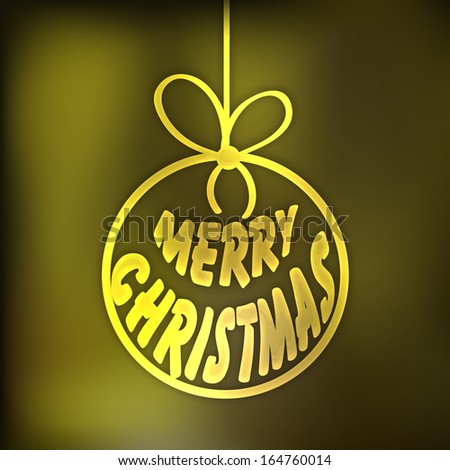 Merry Christmas celebration flyer, banner or poster with stylish golden text on Xmas ball on shiny green background.
