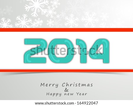 Merry Christmas and Happy New Year 2014 celebration greeting card or invitation card with stylish text