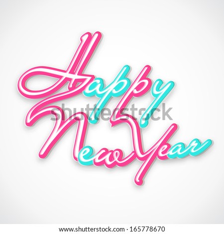 Happy New Year 2014 celebration flyer, poster, banner or invitation with glossy colorful text on grey background.