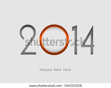 Happy New Year 2014 celebration flyer, banner, poster or invitation with colorful stylish text on grey background.