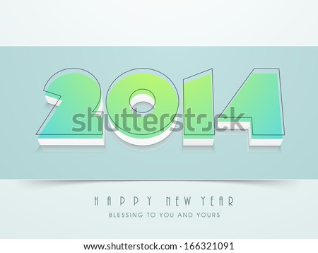 Happy New Year 2014 celebration flyer, banner, poster or invitation with colorful stylish text on grey and blue background.