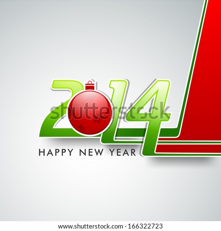 Creative Happy New Year 2014 celebration background with glossy red Xmas ball..