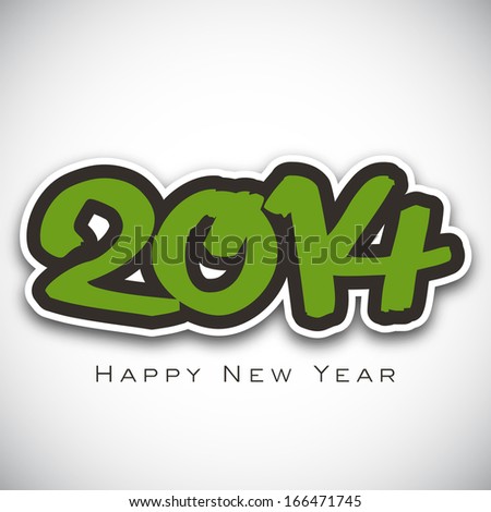 Happy New Year 2014 celebration flyer, banner, poster or invitation with stylish green text on grey background.
