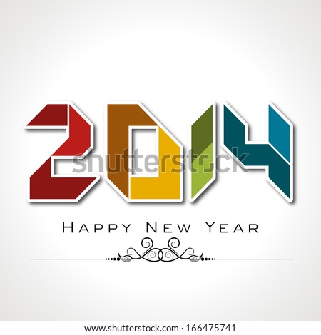Happy New Year 2014 Celebration Flyer, Poster, Banner Or Invitation With Colorful Text On Grey Background.