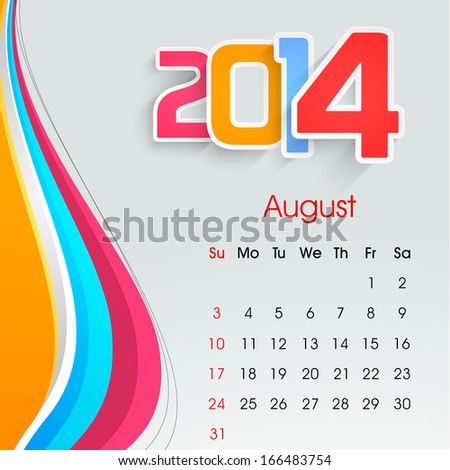 New Year 2014 August month calendar.