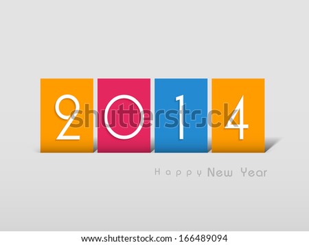 Happy New Year 2014 celebration flyer, banner, poster or invitation with colorful text on green background.