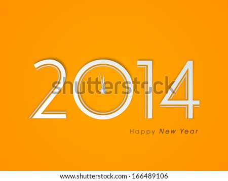 Happy New Year 2014 celebration flyer, banner, poster or invitation with stylish text on bright yellow background.