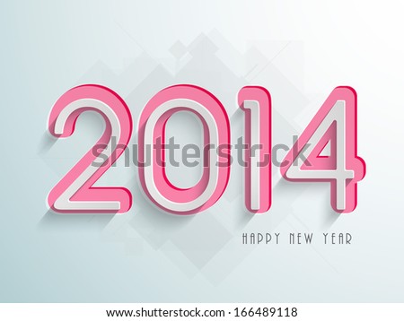 Happy New Year 2014 celebration flyer, banner, poster or invitation with stylish text in pink color on grey background.