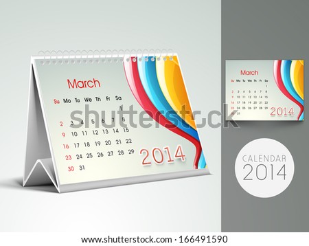 New Year 2014 desk calender or March month planner.