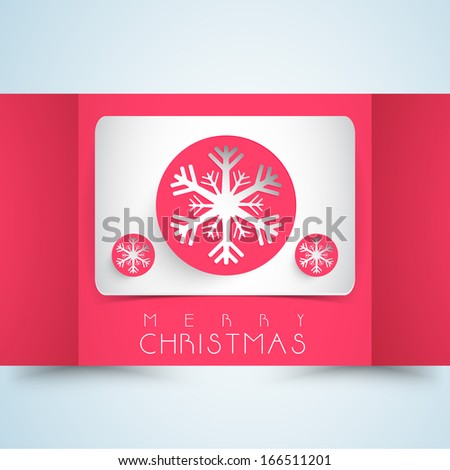 Merry Christmas celebration flyer, banner, poster or invitation with beautiful snowflakes on pink and blue background.
