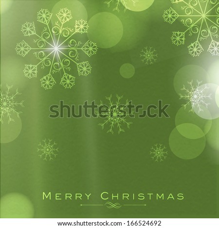 Happy New Year 2014 celebration flyer, poster, banner or invitation with snowflake decorated green background.
