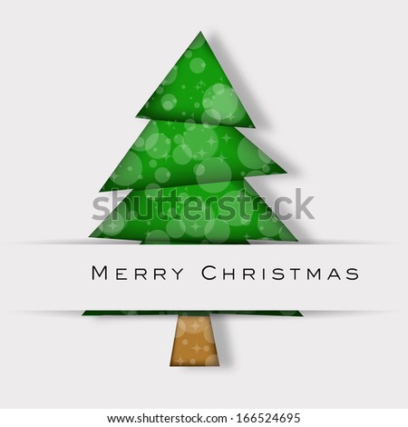 Happy New Year 2014 celebration flyer, poster, banner or invitation with stylish Xmas tree on grey background.