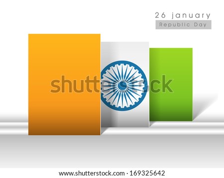 Happy Indian Republic Day concept with national flag colors stickers with Asoka wheel on abstract background.