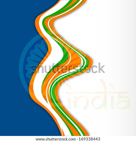 Happy Indian Republic Day concept with national flag colors wave background with text India.