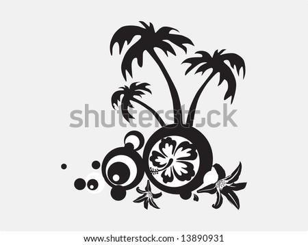 Palm trees and hibiscus drawings