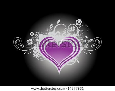 wallpaper design. stock vector : wallpaper, design floral with purple heart isolated on black