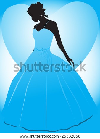 stock vector : blue vector pattern of happy bride in nice wedding gown