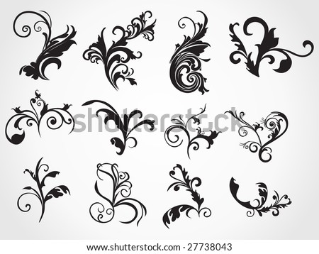 stock vector vector illustration set of floral tattoo