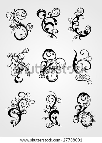stock vector set of scroll curve pattern tattoo